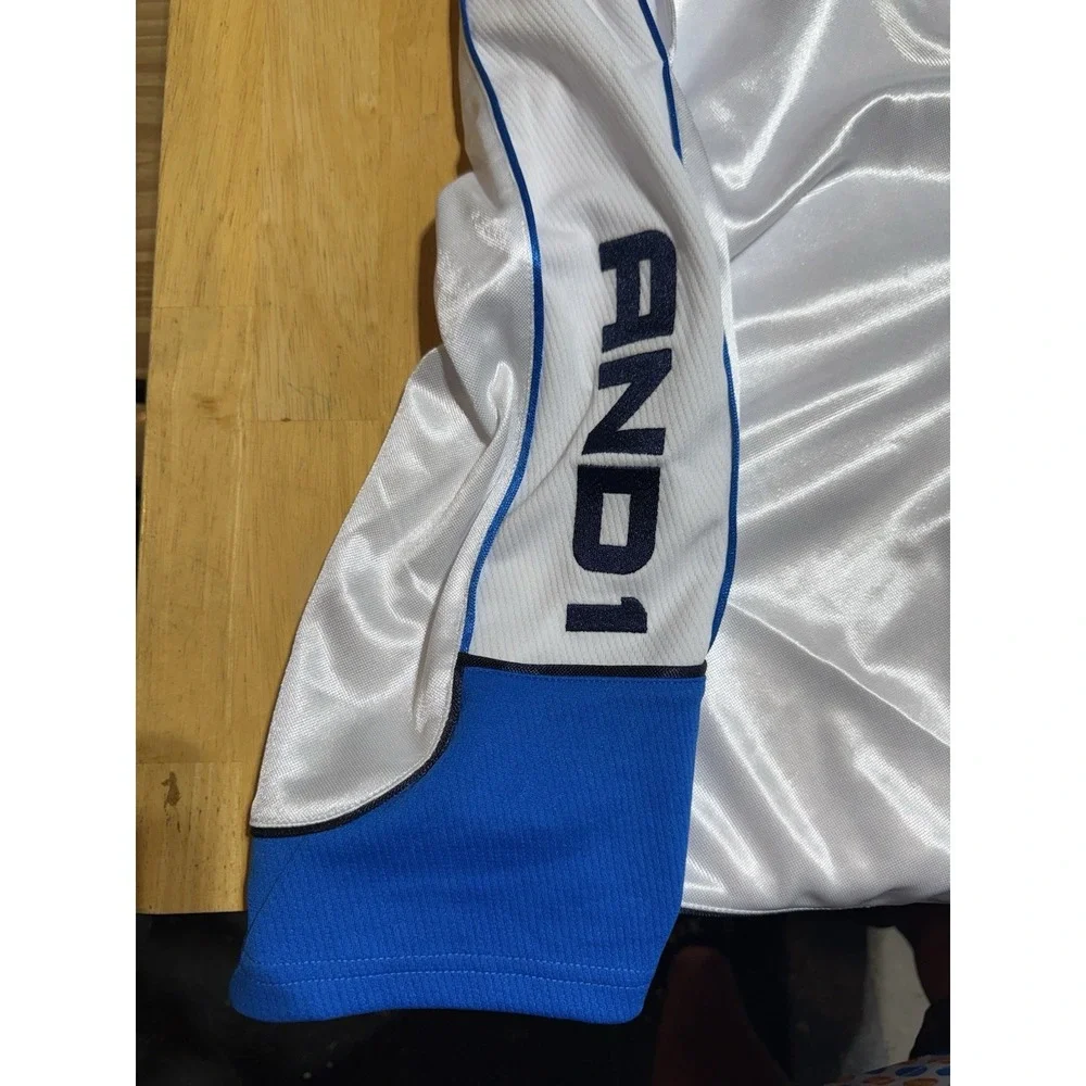 AND1 Basketball Shorts 3XL White Blue Satin Athletic Mesh Logo 11